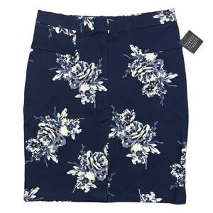NWT Simply Styled Skirt Medium Petite Ponte Navy Floral Pencil Stretch‎ Career